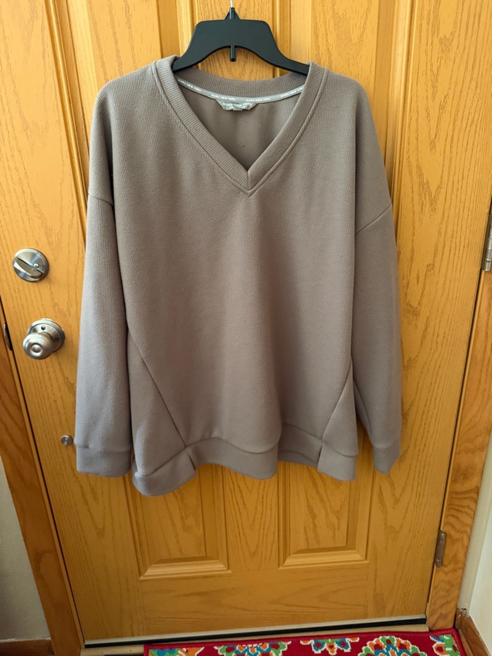 Marc New York Ribbed V-Neck Sweater in Taupe Brown